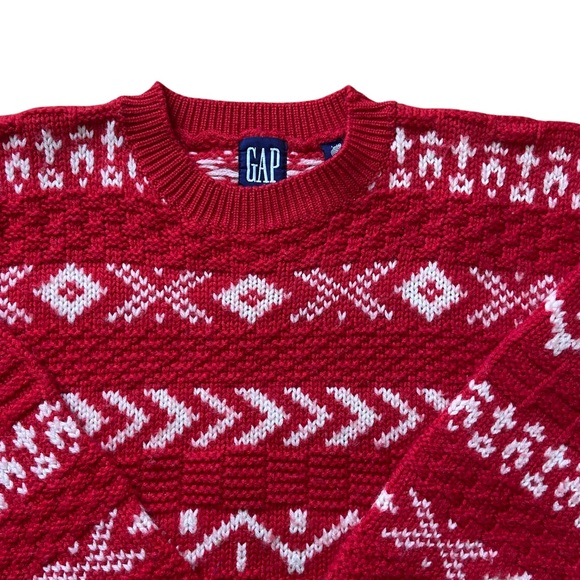GAP Chunky Knit Wool Red White Sweater Large - Picture 4 of 10